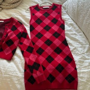 Zara Pink Argyle Bodycon Sweater Dress & Sweater Set